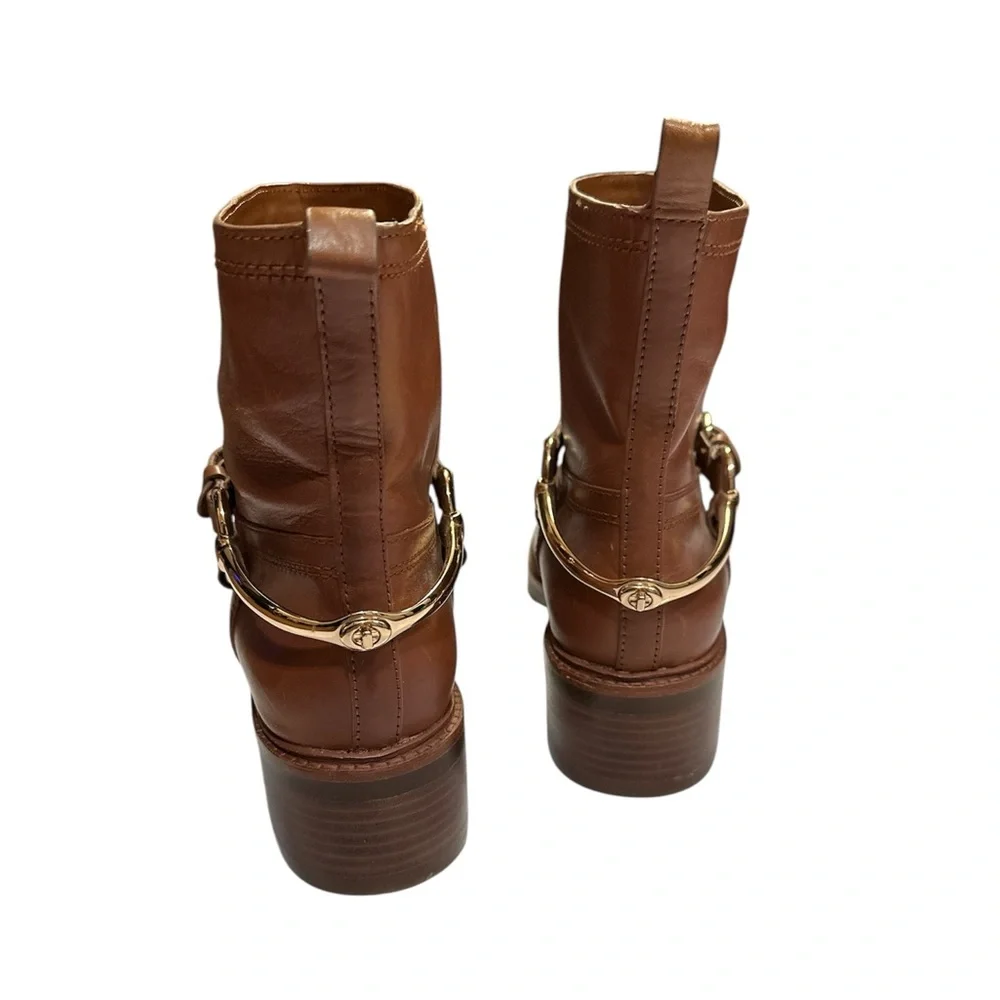 Coach Gillian Leather Saddle Brown Leather Ankle Boots Size 10 - Picture 3 of 8